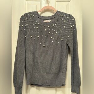 LOFT Gray Sweater with Pearl Details
